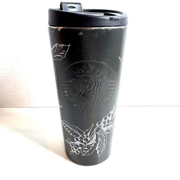 Starbucks 2014 Matte Black Grape Clusters Siren Mermaid Stainless Tumbler 16 oz - Picture 2 of 5